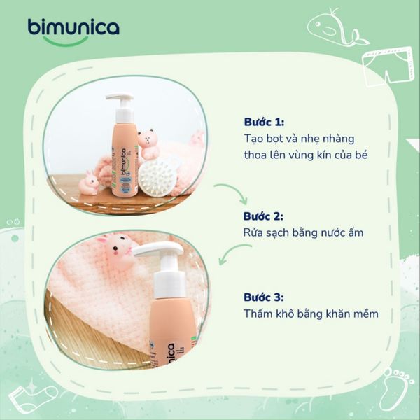 Dung Dịch Vệ Sinh Vùng Kín & Mông Bimunica Cho Bé Trai 110ML, Từ Sơ Sinh 0 Tháng Tuổi