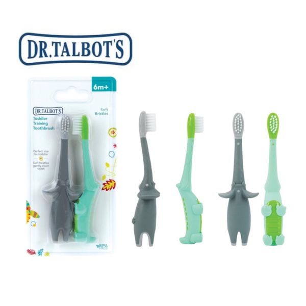 Set 2 Bàn Chải Đánh Răng Dr.Talbot's Hình Con Voi Và Hình Con Cá Sấu Cho Bé Từ 6M+