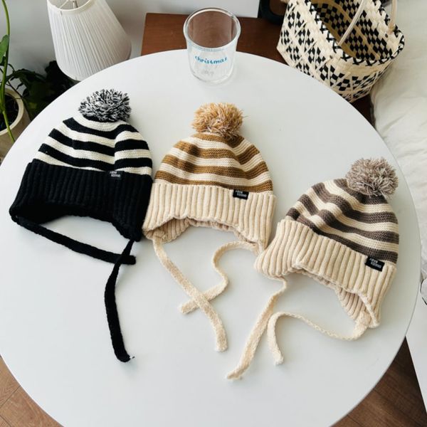 Mũ Len Kẻ Sọc Bịt Tai Mùa Đông Cho Bé Trai Bé Gái