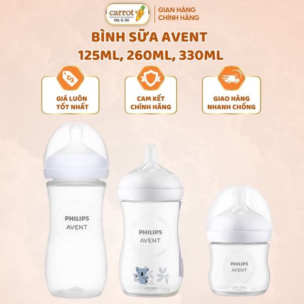 Bình sữa Avent Natural 125ML, 260ML, 330ML  Cho Bé Hàng Chính Hãng