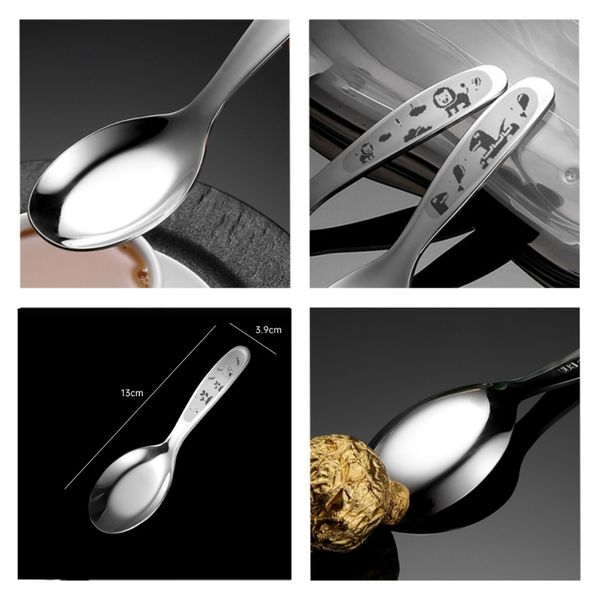 Thìa Inox Sus 316 Hoạ Tiết, Muỗng Tập Ăn Không Gỉ Cho Bé