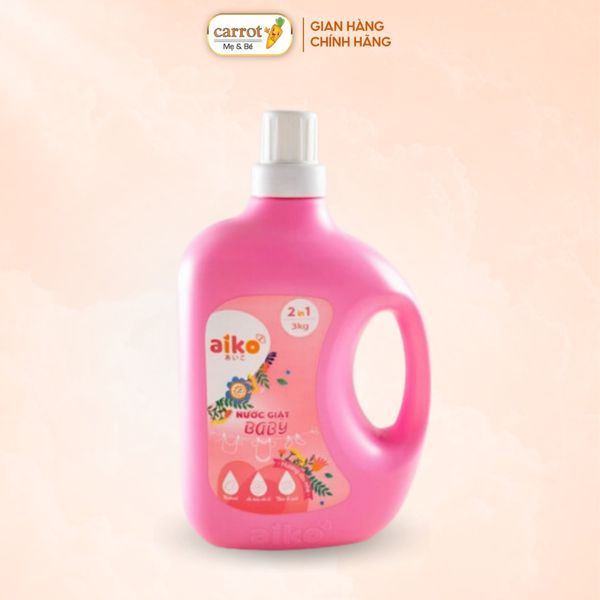 Nước Giặt Xả Quần Áo Trẻ Em Aiko 2 in 1 Can 3 Lít, An Toàn Cho Da Nhạy Cảm- Siêu Thị Mẹ Và Bé Carrot