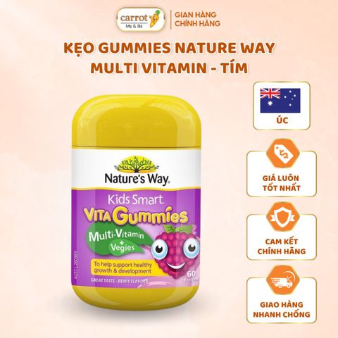 Kẹo Dẻo Vi Chất Vitamin Nature's Way Vita Gummies MultiVitamin+Vegies Bổ Sung Vitamin Và Chất Xơ Cho Bé Hộp 60 Viên