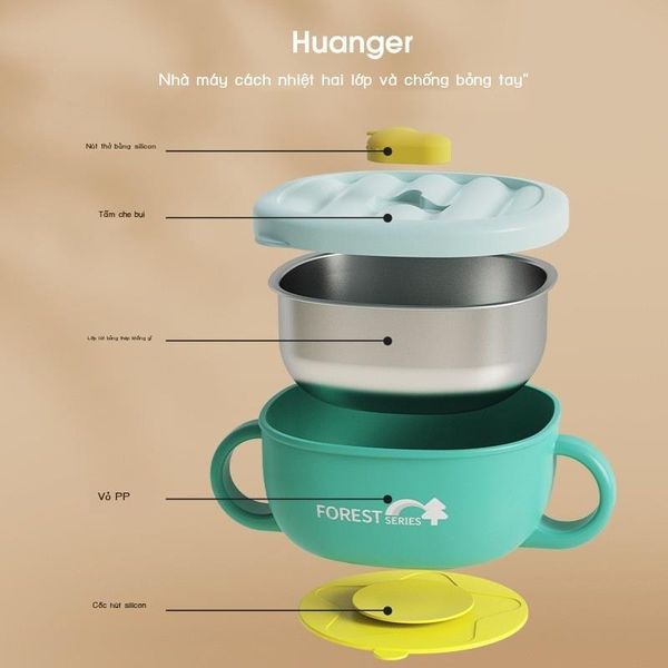Chén Ăn Dặm Inox Chống Lật Có Tay Cầm Huanger