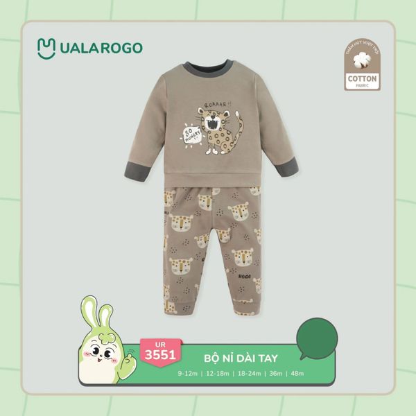 Bộ Dài Tay Nỉ Ualarogo UR3551, Bộ Nỉ Hoạ Tiết Dễ Thương Cho Bé