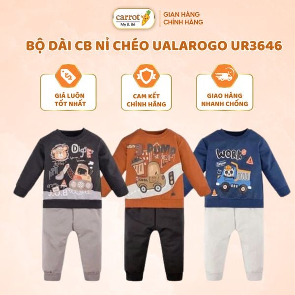 Bộ Dài Tay Nỉ Chéo Ualarogo UR3646, Set Đồ Bộ Cho Bé Trai 1-5 Tuổi