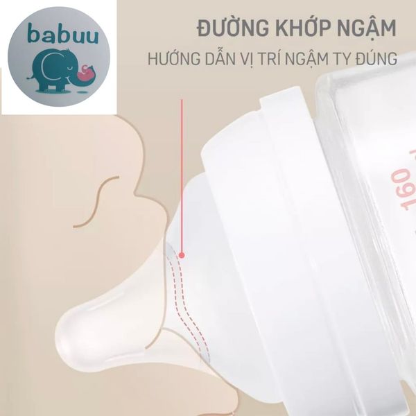 Núm Ti Cổ Rộng BABUU Silicon Siêu Mềm Thế Hệ Thứ 3 Có Chỉnh Khớp Ngậm Cho Bé, Đủ Size S, M,L