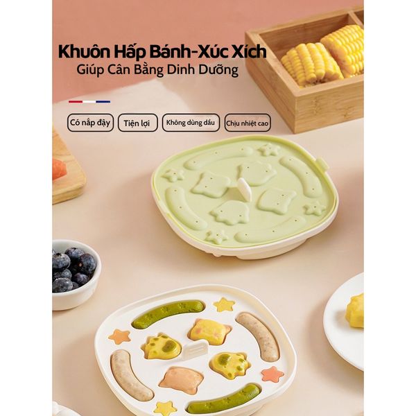 Khuôn Silicon Hình Thú Làm Bánh, Xúc Xích Thức Ăn Cho Bé, Khuôn Hấp Bánh Có Nắp