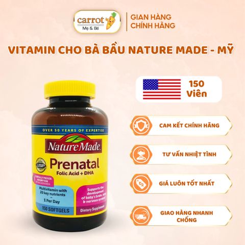 Vitamin Cho Bà Bầu Nature Made Mỹ, Bổ Sung DHA, 23 Vitamin&Khoáng Chất - 150 Viên