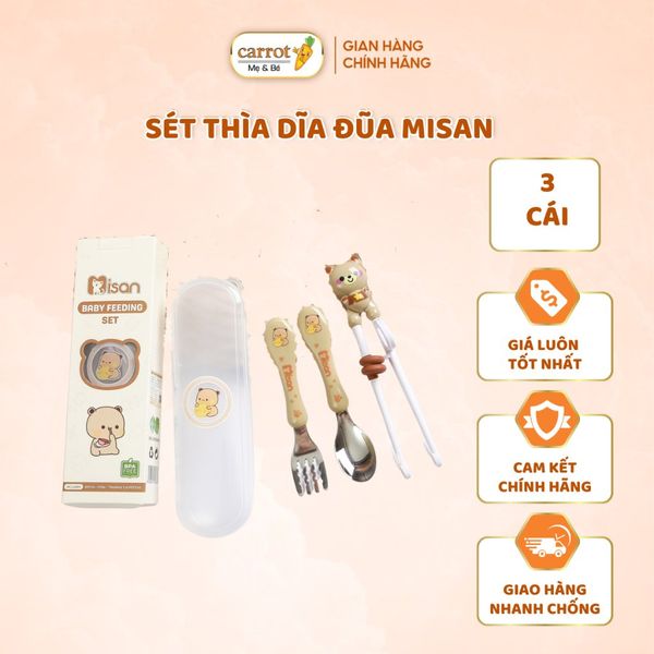 Sét Thìa Dĩa Đũa Misan Ăn Dặm Cho Bé - Kèm Hộp Đựng Tiện Lợi