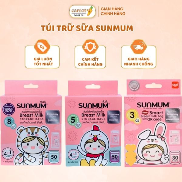 Túi Trữ Sữa Sunmum Thái Lan,  3 Khoá Zipper Chắc Chắn, Giữ Sữa An Toàn 100ML, 150ML, 250ML