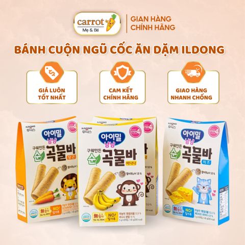 Bánh cuộn ngũ cốc ăn dặm ILDONG Hàn Quốc 3 vị dành cho bé từ 7M+ Siêu ngon