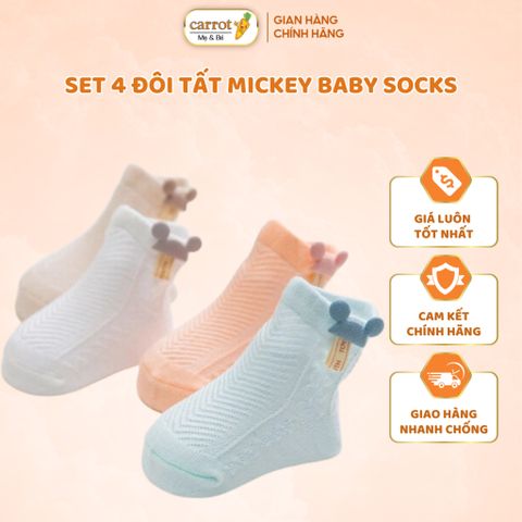 Set 4 Đôi Tất Cho Bé Mickey Baby Socks Thoáng Khí, Tất Lưới Cho Bé 12-24M