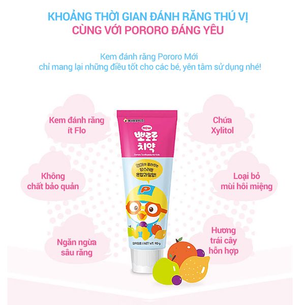 Kem Đánh Răng Pororo - Hàn Hương Vị Trái Cây 90G (Hôp)