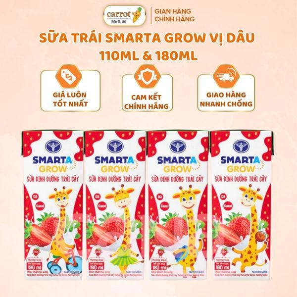 Sữa Trái Cây Dinh Dưỡng SMARTA GROW Lốc 4 Hộp Vị Dâu, Sữa Nước Hỗ Trợ Tăng Chiều Cao Cho Bé