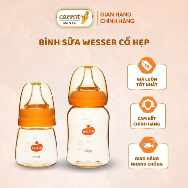 Bình Sữa Wesser Cổ Hẹp Cao Cấp PPSU 60ML, 140ML, 250ML, 260ML
