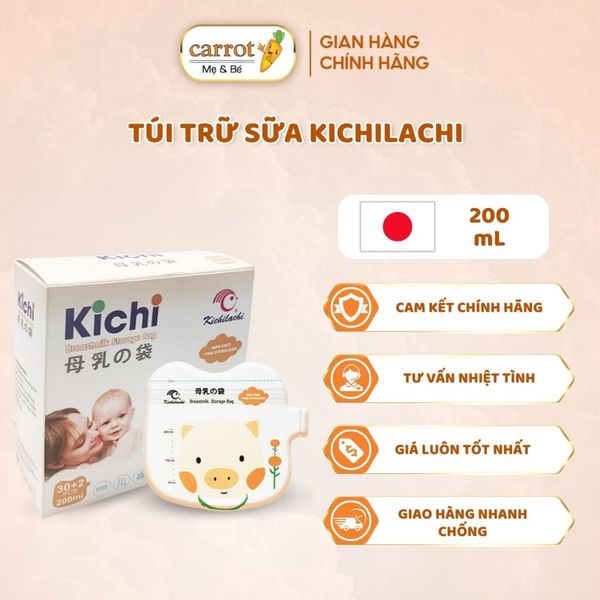 Túi Trữ Sữa Kichilachi 200ml- Cảm Biến Nhiệt Độ, Có Khóa Zip Chắc Chắn Chống Rò Rỉ