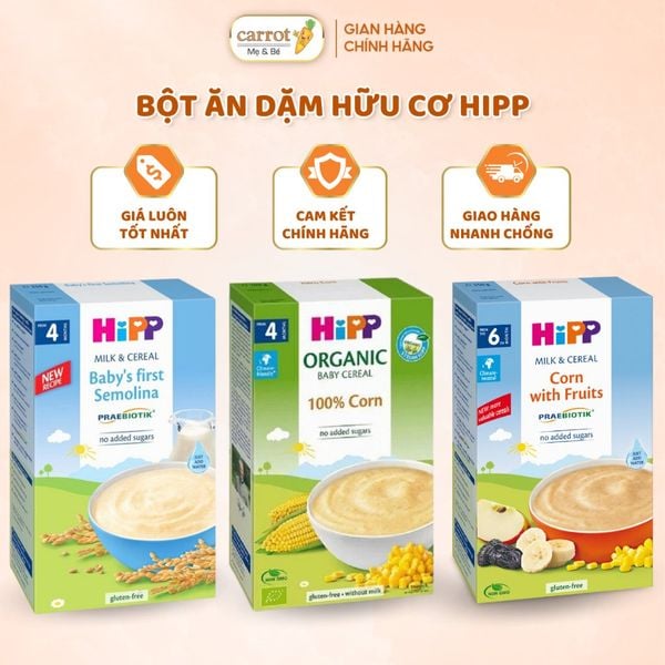 Bột Ăn Dặm Hữu Cơ HIPP, Bột Dinh Dưỡng Cho Bé Từ 4M 250G