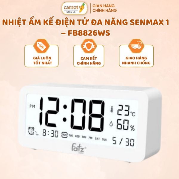 Nhiệt Ẩm Kế Điện Tử Đa Năng Trong Nhà Kiêm Đồng Hồ Báo Thức Cho Bé Senmax 1 – FB8826WS