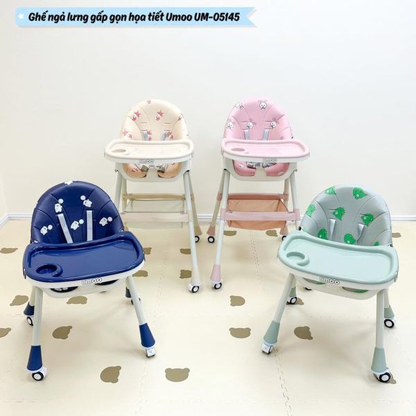 Ghế Ăn Dặm Ngả Lưng Gấp Gọn UMOO Màu Hồng Họa Tiết Thỏ - UM-05145