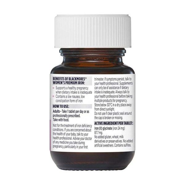 Sắt Cho Bà Bầu Blackmores Women's Premium Iron, Bổ Sắt Cho Mẹ Bầu, Lọ Thủy Tinh 30 Viên
