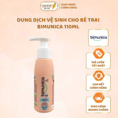 Dung Dịch Vệ Sinh Vùng Kín & Mông Bimunica Cho Bé Trai 110ML, Từ Sơ Sinh 0 Tháng Tuổi