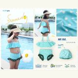 Bộ Đồ Bơi Bé Gái Mompa Xanh Chấm Bi Trắng