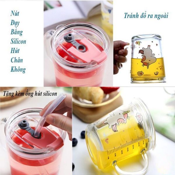 Cốc Thuỷ Tinh Chia Vạch Ml Có Nắp Chống Đổ