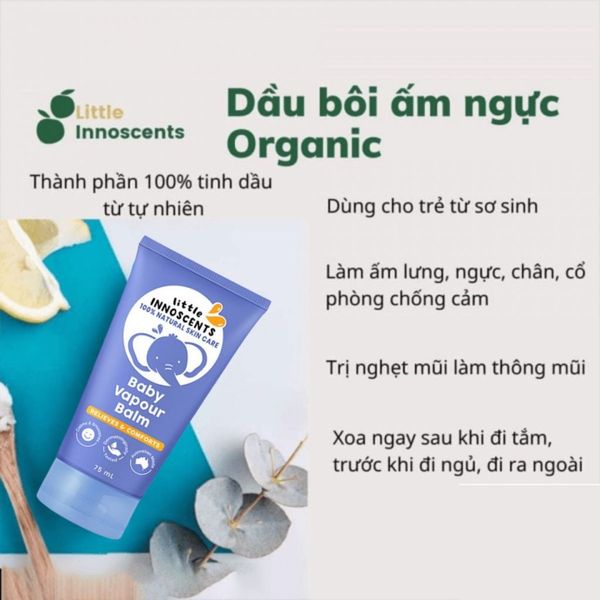 Dầu Bôi Organic LITTLE INNOSCENTS, Giữ Ấm, Chống Cảm Cho Bé 75ML Chính Hãng
