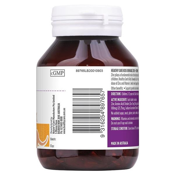 Viên Nhai Bổ Sung Kẽm Vị Dâu Zinc & Vitamin C Healthy Care  60 Vên, Tăng Đề Kháng Phát Triển Toàn Diện