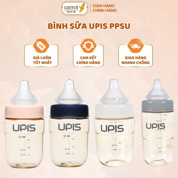 Bình Sữa Upis Nhựa PPSU, Núm Silicone Mềm Mại Hàn Quốc , Dung Tích 180ML, 260ML