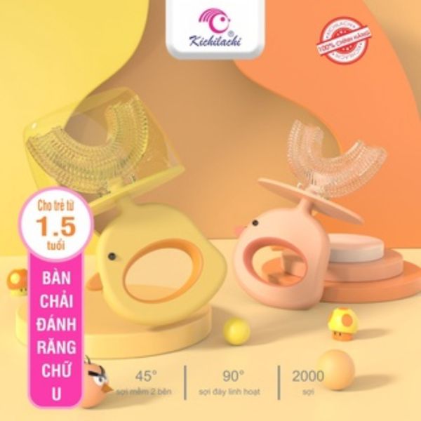 Bàn Chải Đánh Răng Chữ U Silicone Kichi Cho Bé, Có Kèm Nắp Đậy