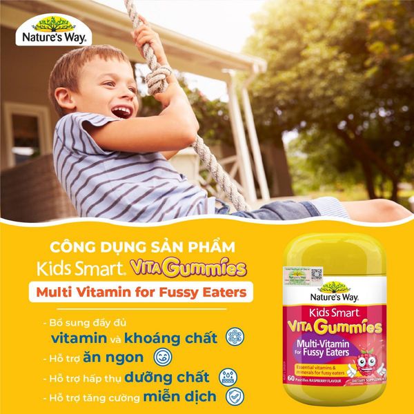 Kẹo Dẻo Vi Chất Nature's Way Kids Smart Vita Gummies Multi Vitamin for Fussy Eaters Kích Thích Ăn Ngon Hộp 60 Viên