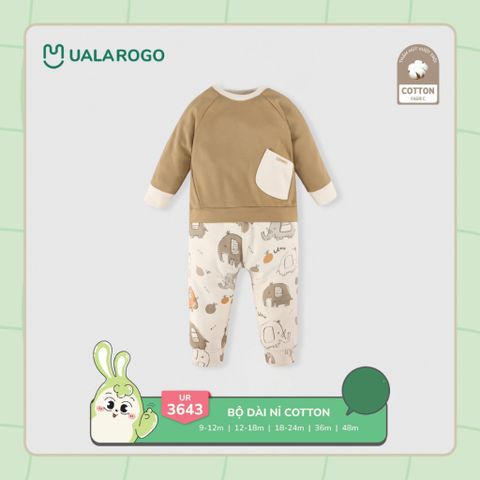 Bộ Dài Tay Nỉ Cotton Cho Bé UALA ROGO 3643, Set Bộ Dài Tay Cho Bé 9-48M