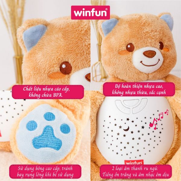 Gấu Bông Winfun Ru Ngủ Có Âm Thanh, Đèn chiếu trăng sao hình gấu Winfun 0825 Cho Bé Từ 0M
