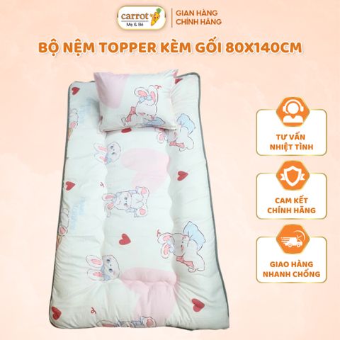 Set Nệm Topper Mujji Kèm Gối Cho Bé Kích Thước 80x140Cm