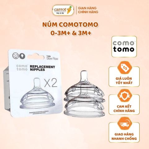 Núm Ty COMOTOMO Silicone Mềm Mại Cho Bé Từ 0-6M+, Set Núm
