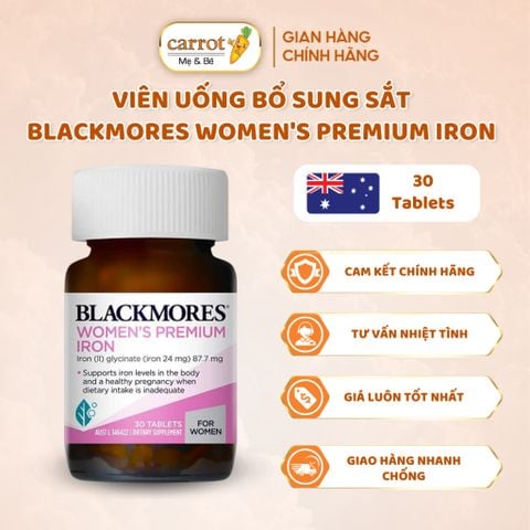 Sắt Cho Bà Bầu Blackmores Women's Premium Iron, Bổ Sắt Cho Mẹ Bầu, Lọ Thủy Tinh 30 Viên