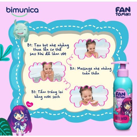 Sữa Tắm Cho Bé Gái Bimunica Fantomiki Cho Bé Gái Từ 3 Tuổi – 250ml Không Cay Mắt, Làm Sạch, Làm Mềm