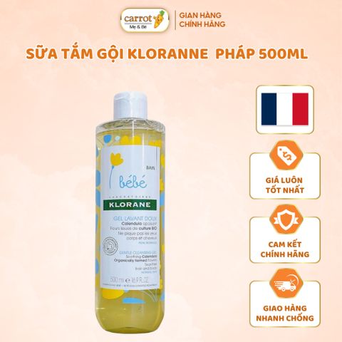 Sữa Tắm Gội 2 in 1 Klorane Bebe Pháp 500ML, Sữa Tắm Gội Cho Bé Từ Sơ Sinh