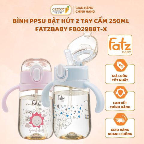 Bình Nước Fatzbaby FB0298BT-X PPSU Bật Hút Hai Tay Cầm 250ML Cho Bé 6M