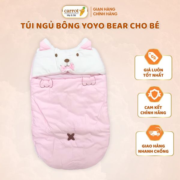 Túi Ngủ Bông YOYO BEAR Cho Bé - Mềm Mịn, Không Chì, Khóa Kéo 2 Đầu