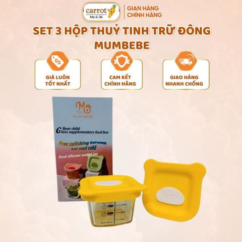 Set 3 Hộp Thủy Tinh Trữ Đông MumBebe 160ML, Hủ Thuỷ Tinh Chia Vạch