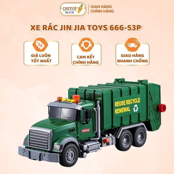 Xe Rác Jin Jia Toys 666-53p Đồ Chơi Trẻ Em Có Đèn Và Âm Thanh Kèm 3 Thùng Rác