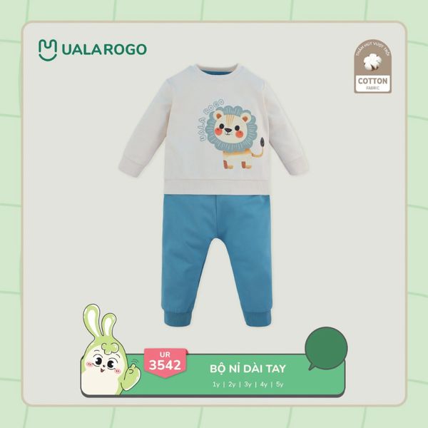 Bộ Dài Tay Nỉ Chéo Ualarogo UR3542 Cho Bé Trai Bé Gái, Bộ Dài Tay Cho Bé 1-5 Tuổi
