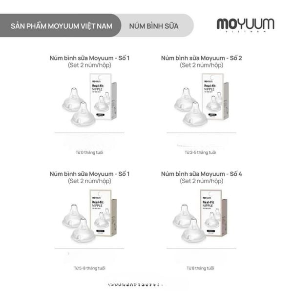 Núm Ti Bình MOYUUM Hàn Quốc Chính Hãng, Núm MOYUMM Silicone Size1, 2, 3, 4