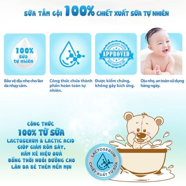 Sữa Tắm Gội Lactacyd baby Gentle Care Xanh Dương, Bảo Vệ Dịu Nhẹ Cho Làn Da Nhạy Cảm, Giảm Rôm Sẩy