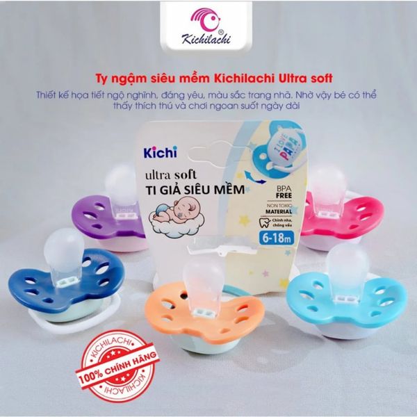 Ti Ngậm KICHI Ultra Soft Cho Bé 0-18M, Ti Giả Silicone Siêu Mềm
