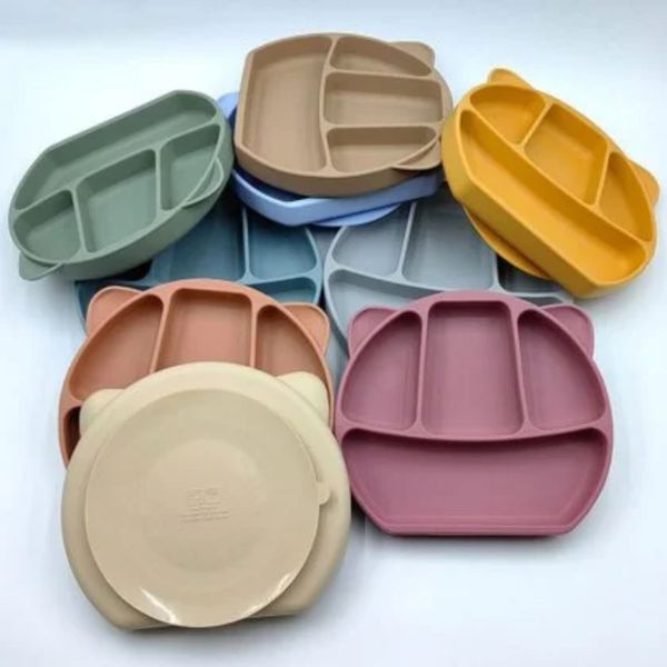 Khay Ăn Dặm Silicon 4 Ngăn Tai Gấu Có Đế Hút Chân Không