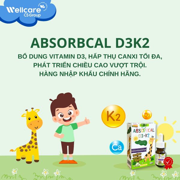 D3K2 ABSORBCAL chai 10ml, Bổ sung Vitamin D3 & K2, Hỗ Trợ Hấp Thu Canxi, Tăng Cường Phát Triển Chiều Cao